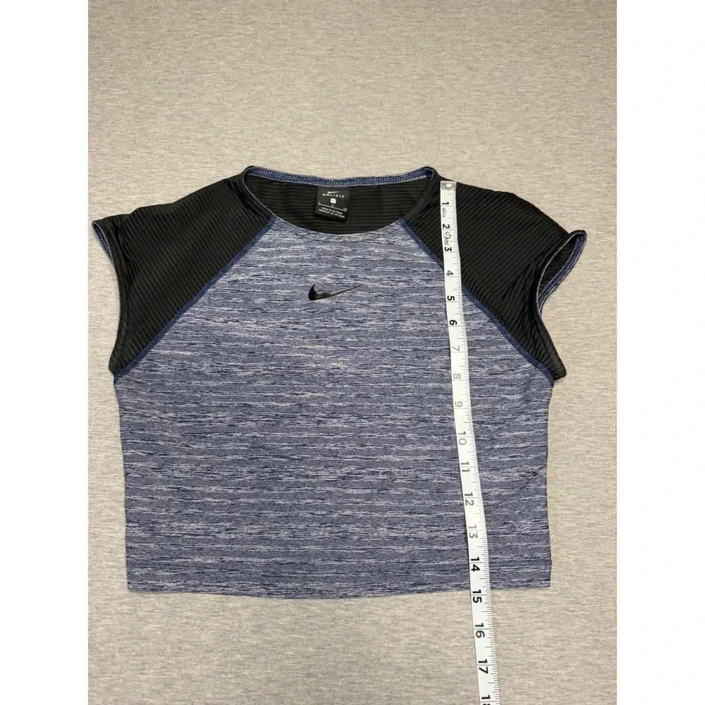 Nike Dri-FIT Women Blue Space Dye Ribbed Back Athletic Crop Top 889797-429 S